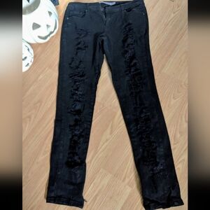 Women's Vintage Retro Black Distressed Denim Skinny Jeans Emo Dark Academia